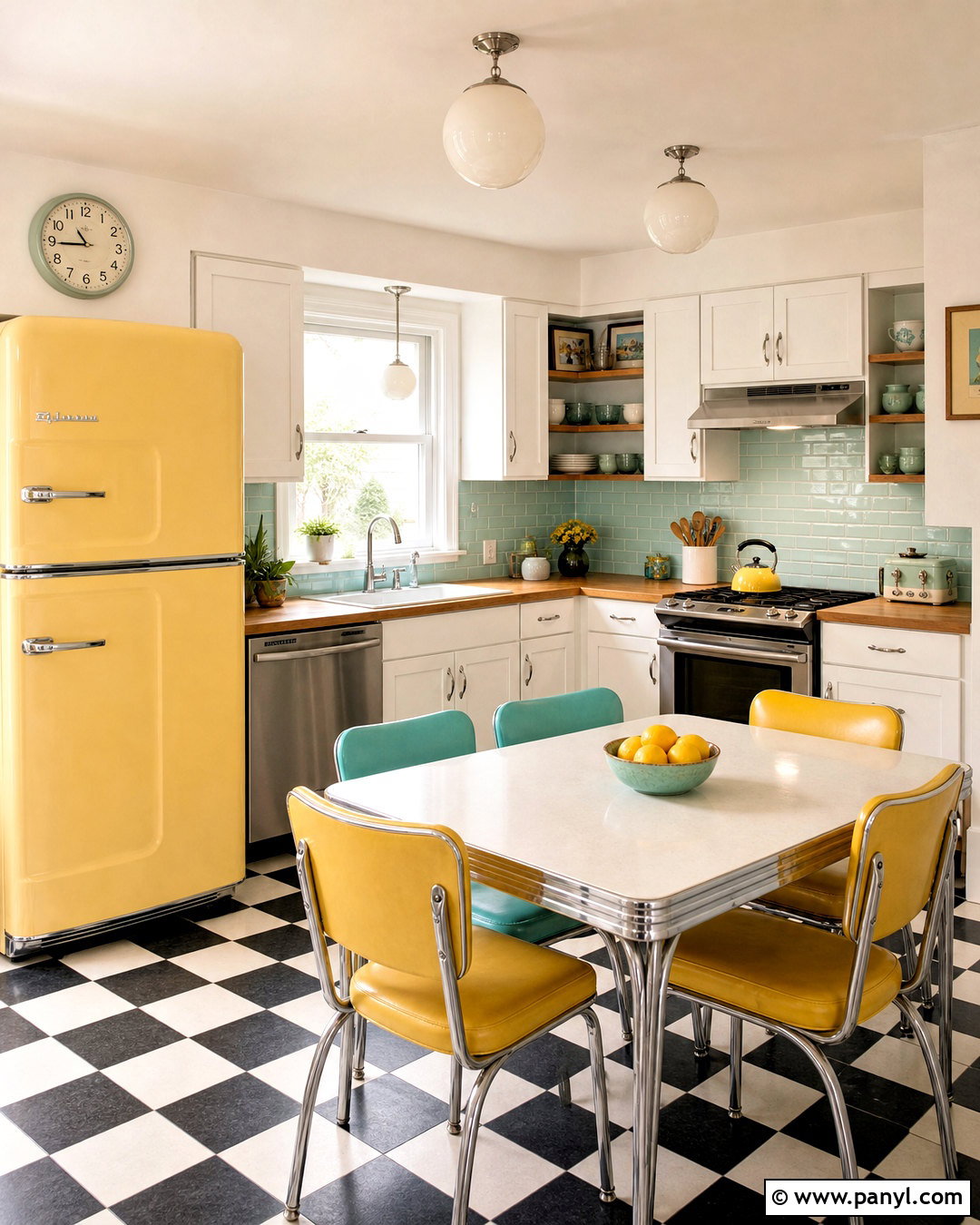 Retro Kitchen With Yellow Refrigerator - 20 kitchen with yellow accents