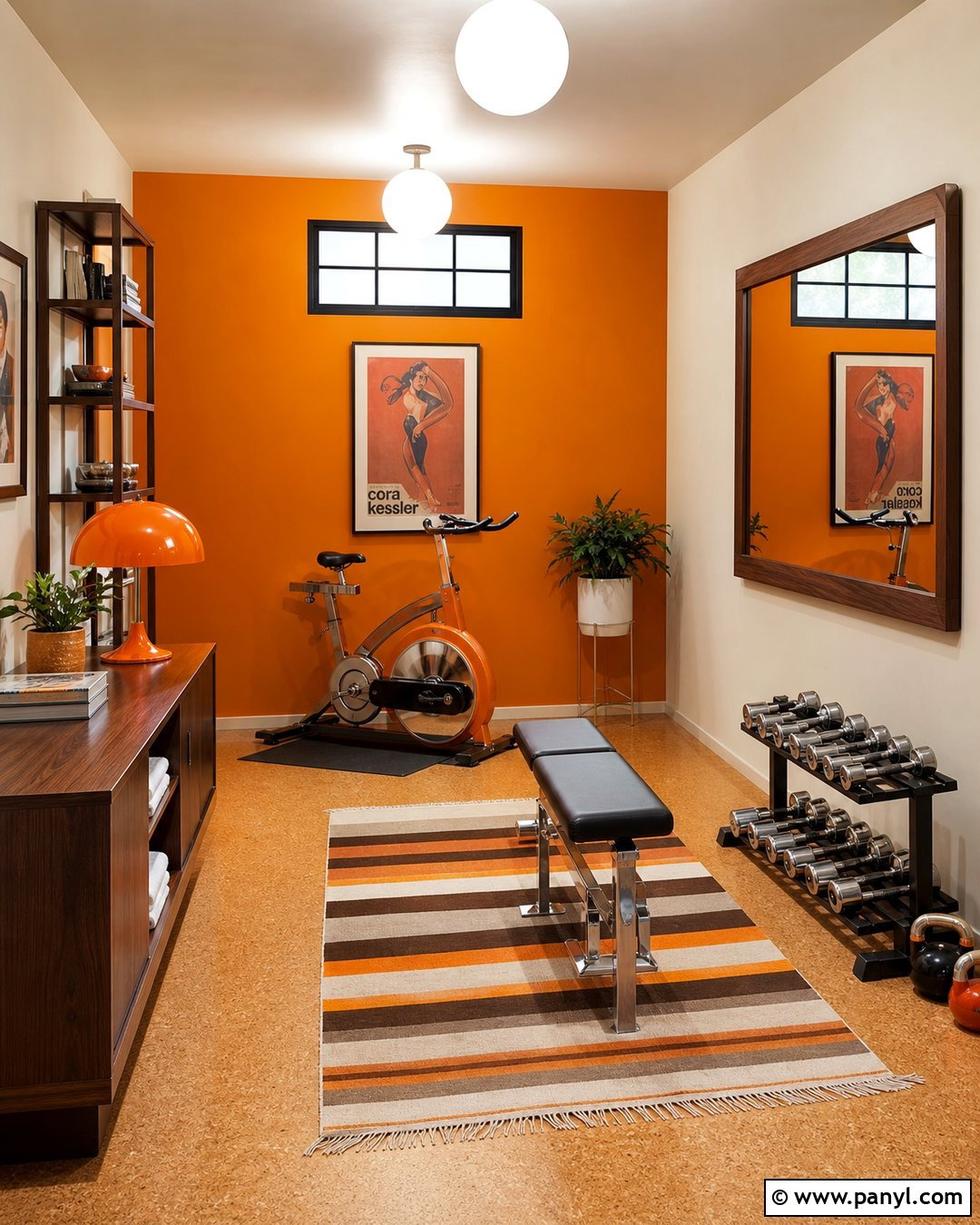 Retro Orange Home Gym - 20 Orange Accent Wall Gym Ideas
