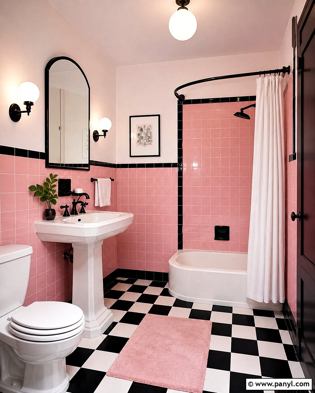 Retro Pink And Black Bathroom - 20 pink bathroom aesthetic ideas