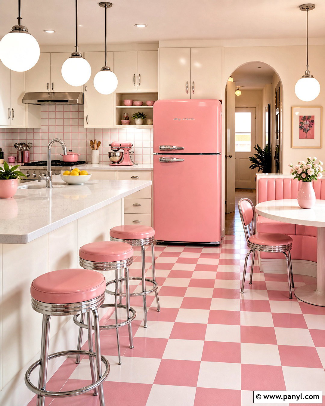 Retro Pink And White Kitchen - 20 white and pink kitchen ideas