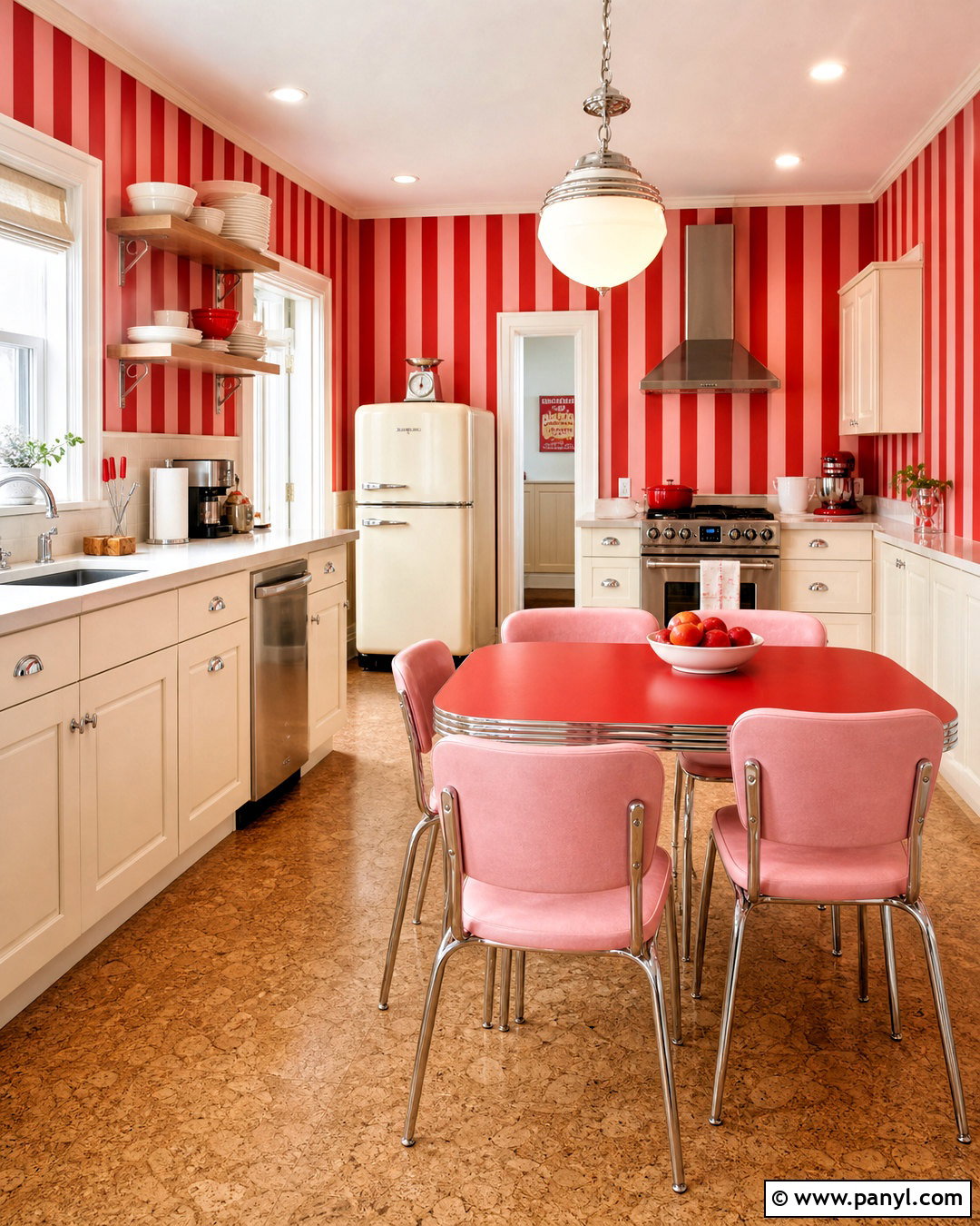 Retro Pink and Red Striped Wallpaper Kitchen - 20 pink and red stripes wallpaper ideas