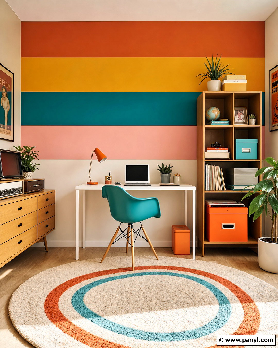Retro Rainbow Stripe Accent Wall - 20 retro accent wall ideas