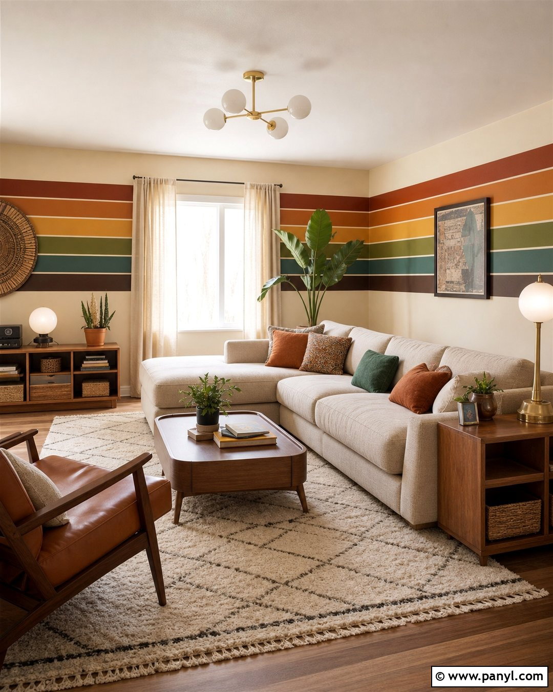 Retro Rainbow Stripe Family Room - 30 retro wall paint ideas