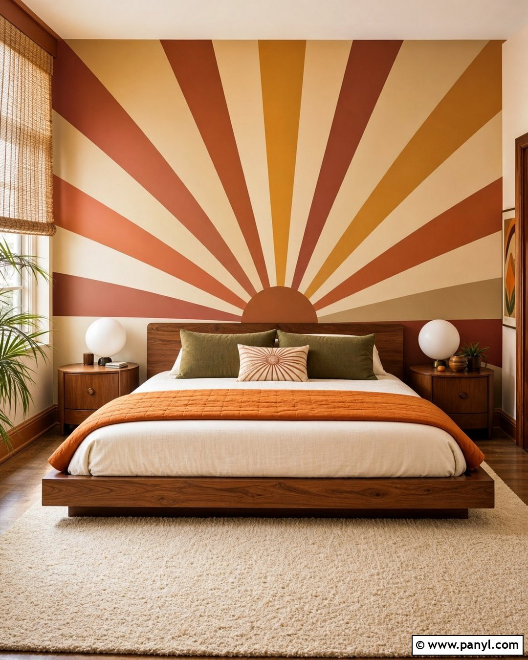 Retro Sunburst Bedroom Wall Mural - 30 retro wall paint ideas