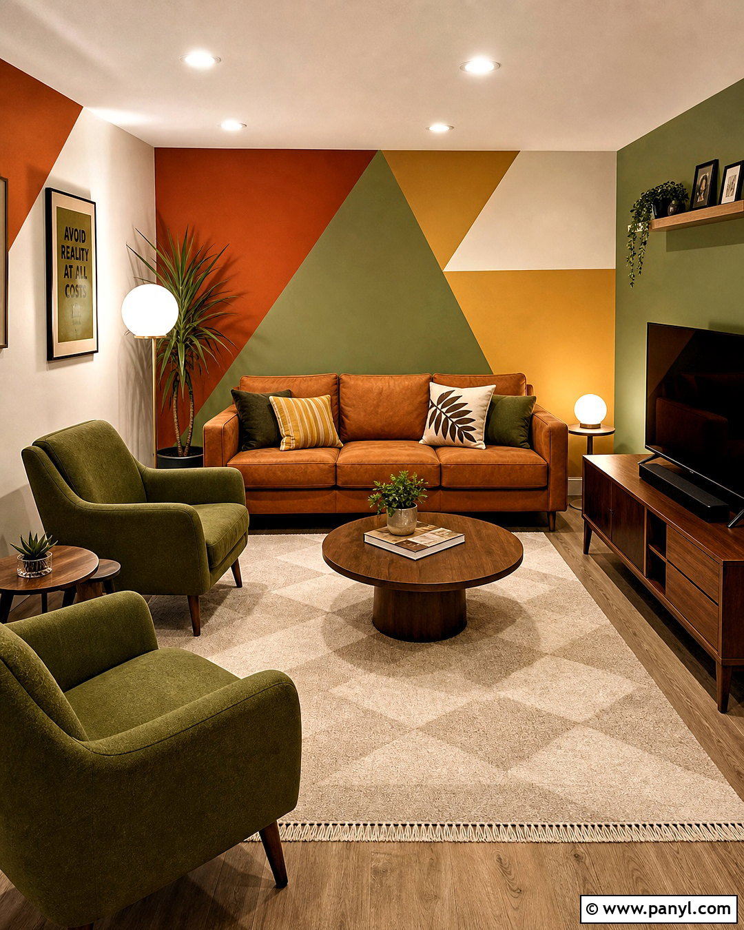 Retro Triangle Wall Basement Lounge - 20 triangle painted wall ideas