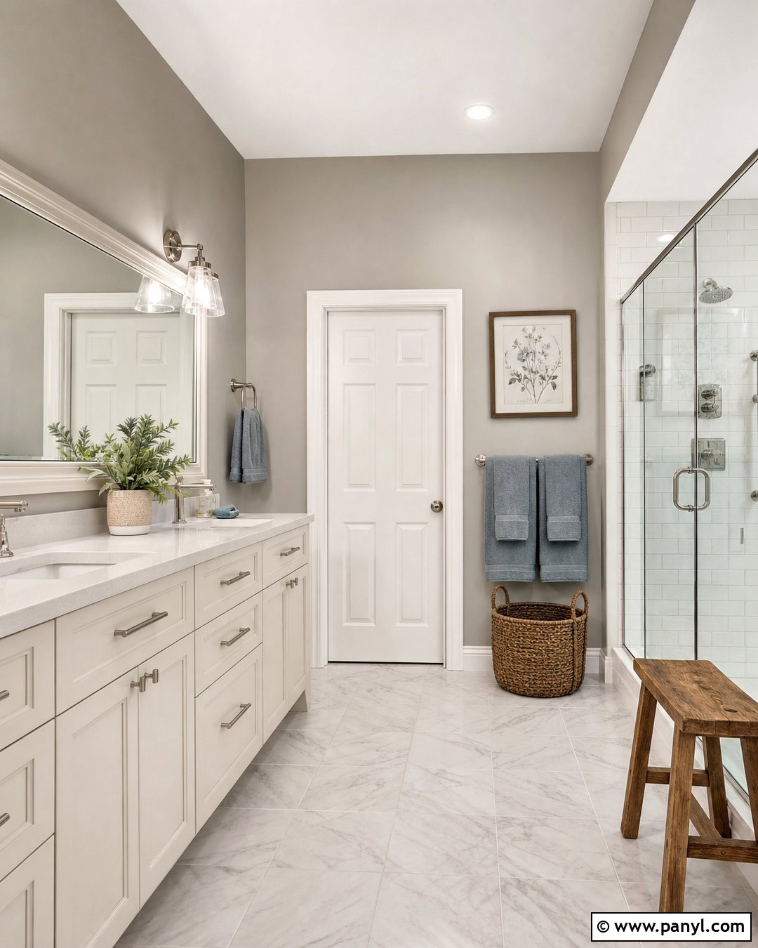 Revere Pewter Bathroom With White Vanity - 30 Revere Pewter Walls