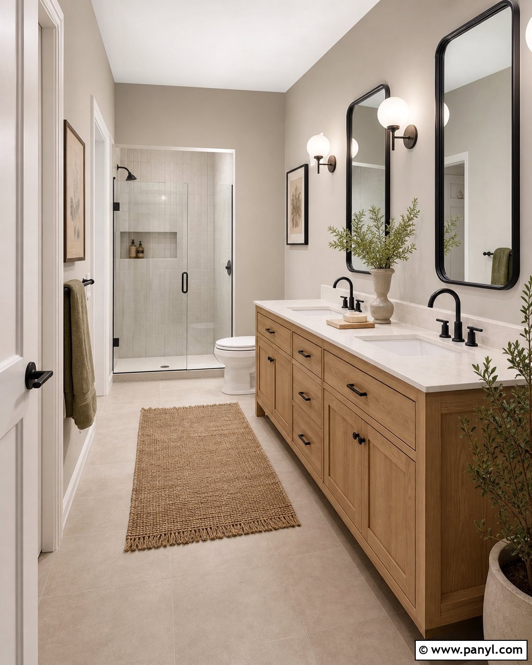 Revere Pewter Bathroom With Wood Vanity - 30 Revere Pewter Walls