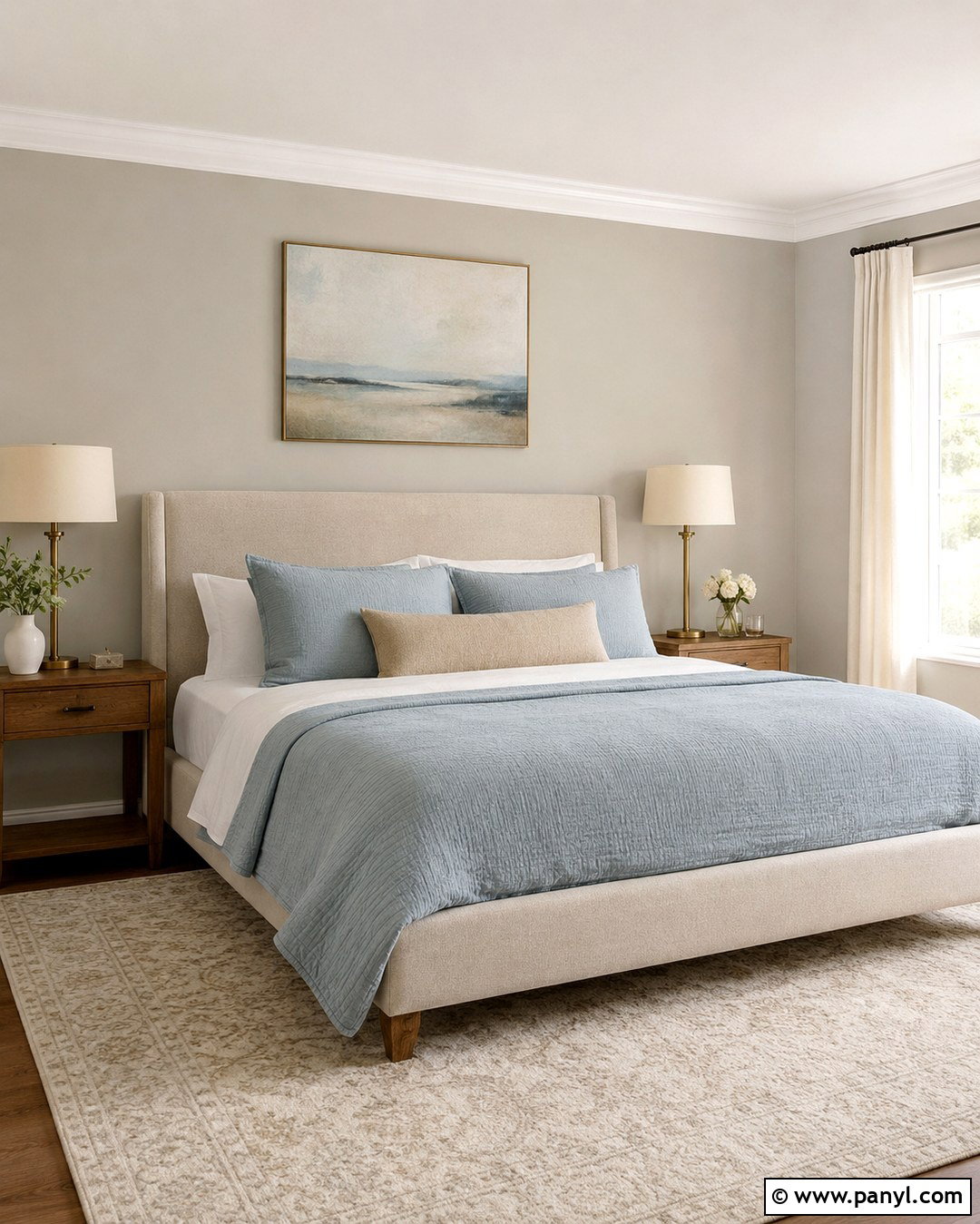 Revere Pewter Bedroom With Blue Bedding - 20 Revere Pewter On Walls