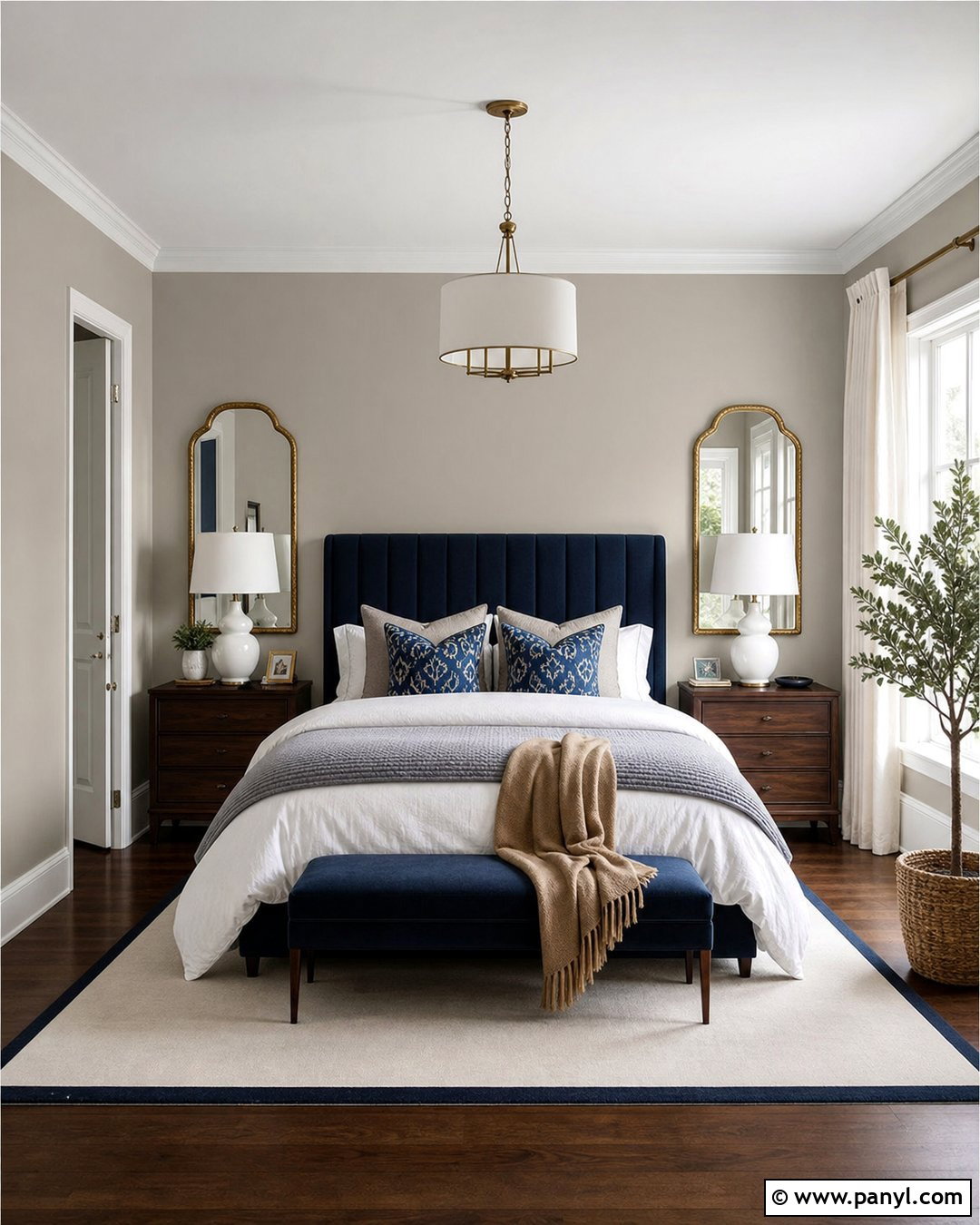 Revere Pewter Bedroom With Navy Accents - 30 Revere Pewter Walls