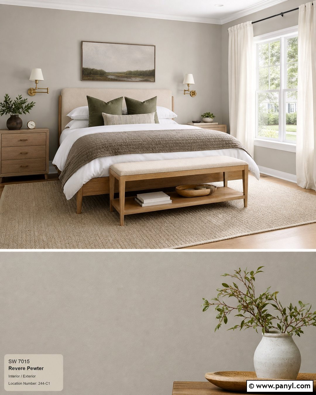 Revere Pewter Bedroom With White Bedding - 30 Revere Pewter Walls
