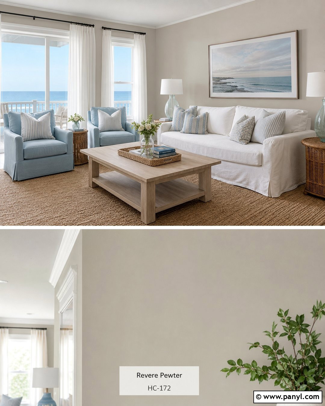 Revere Pewter Coastal Living Room - 30 Revere Pewter Walls