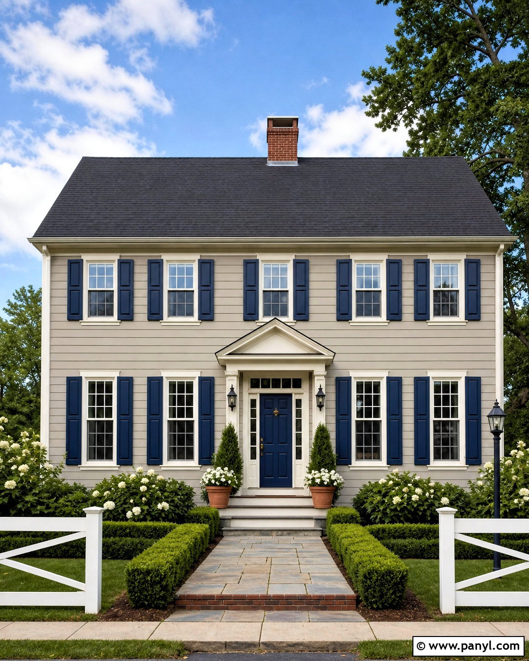 Revere Pewter Exterior With Navy Shutters - 20 revere pewter exterior house ideas