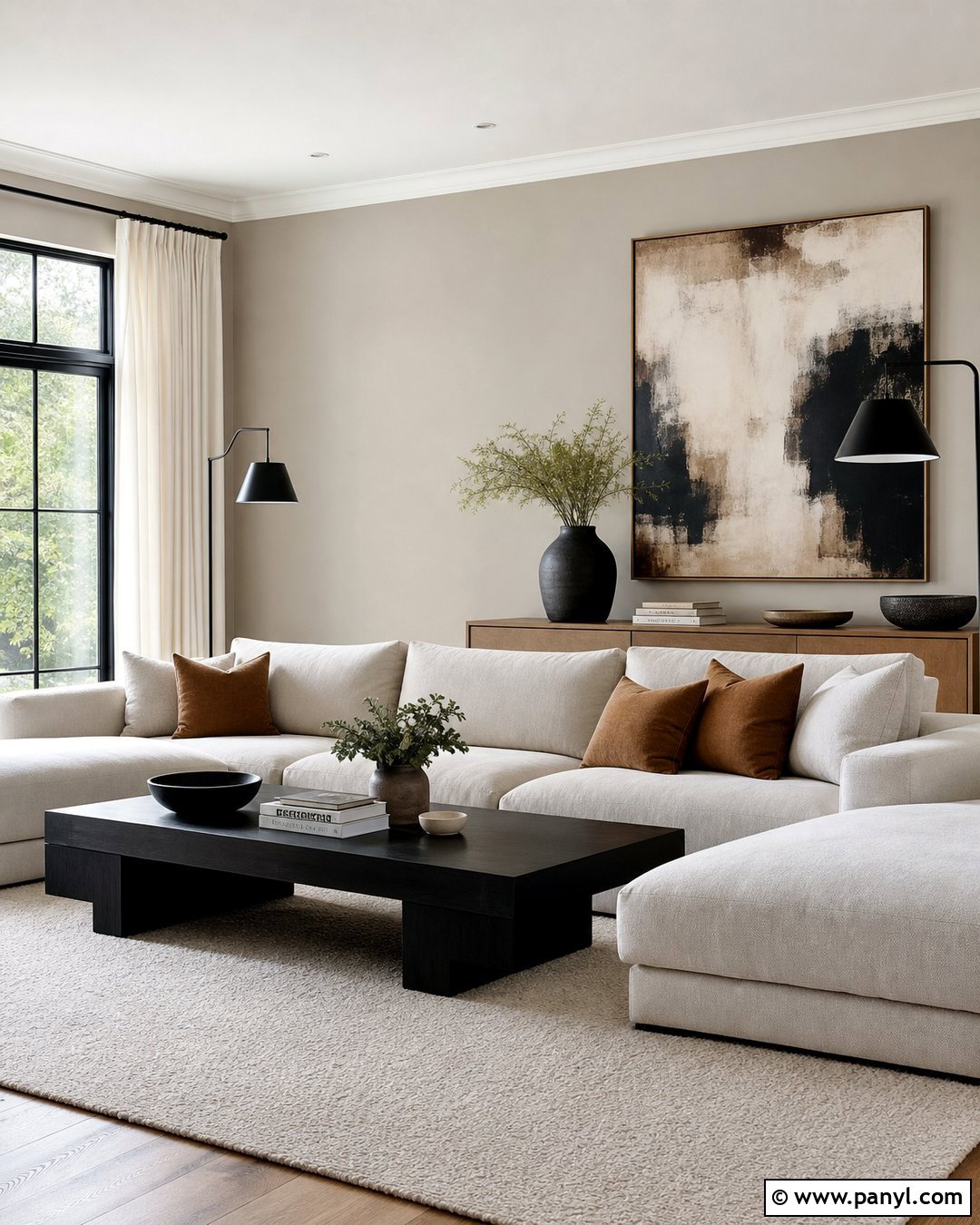 Revere Pewter Living Room With Black Accents - 30 Revere Pewter Walls
