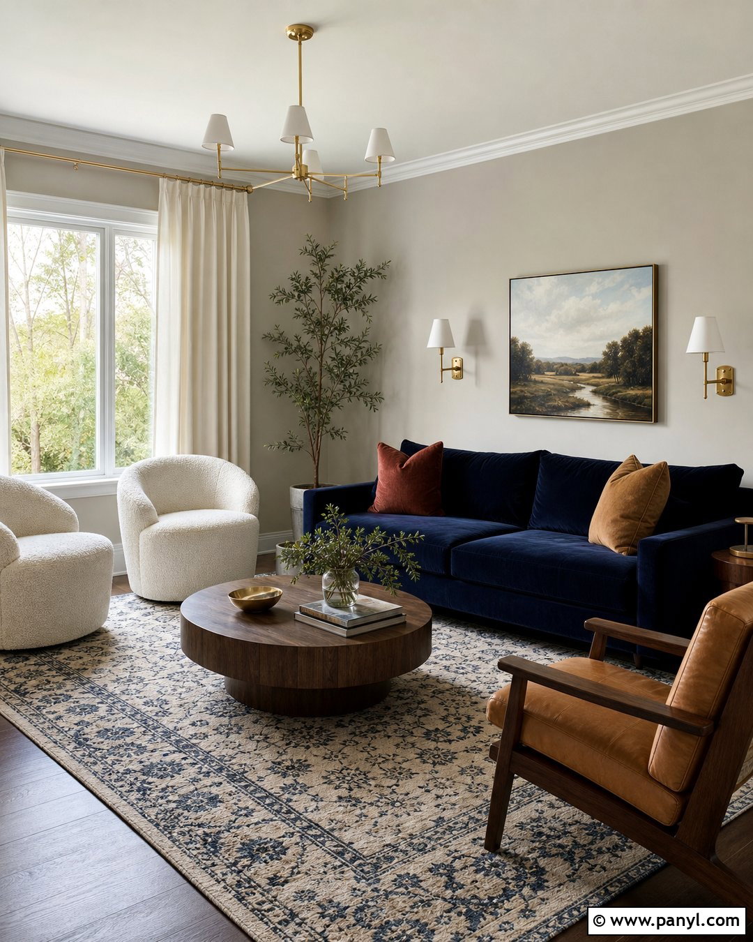 Revere Pewter Living Room With Navy Sofa - 30 Revere Pewter Walls