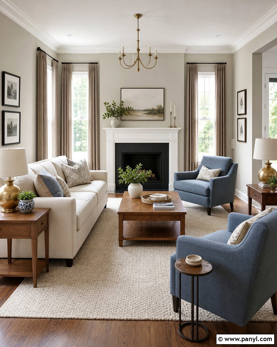 Revere Pewter Living Room With White Trim - 30 Revere Pewter Walls