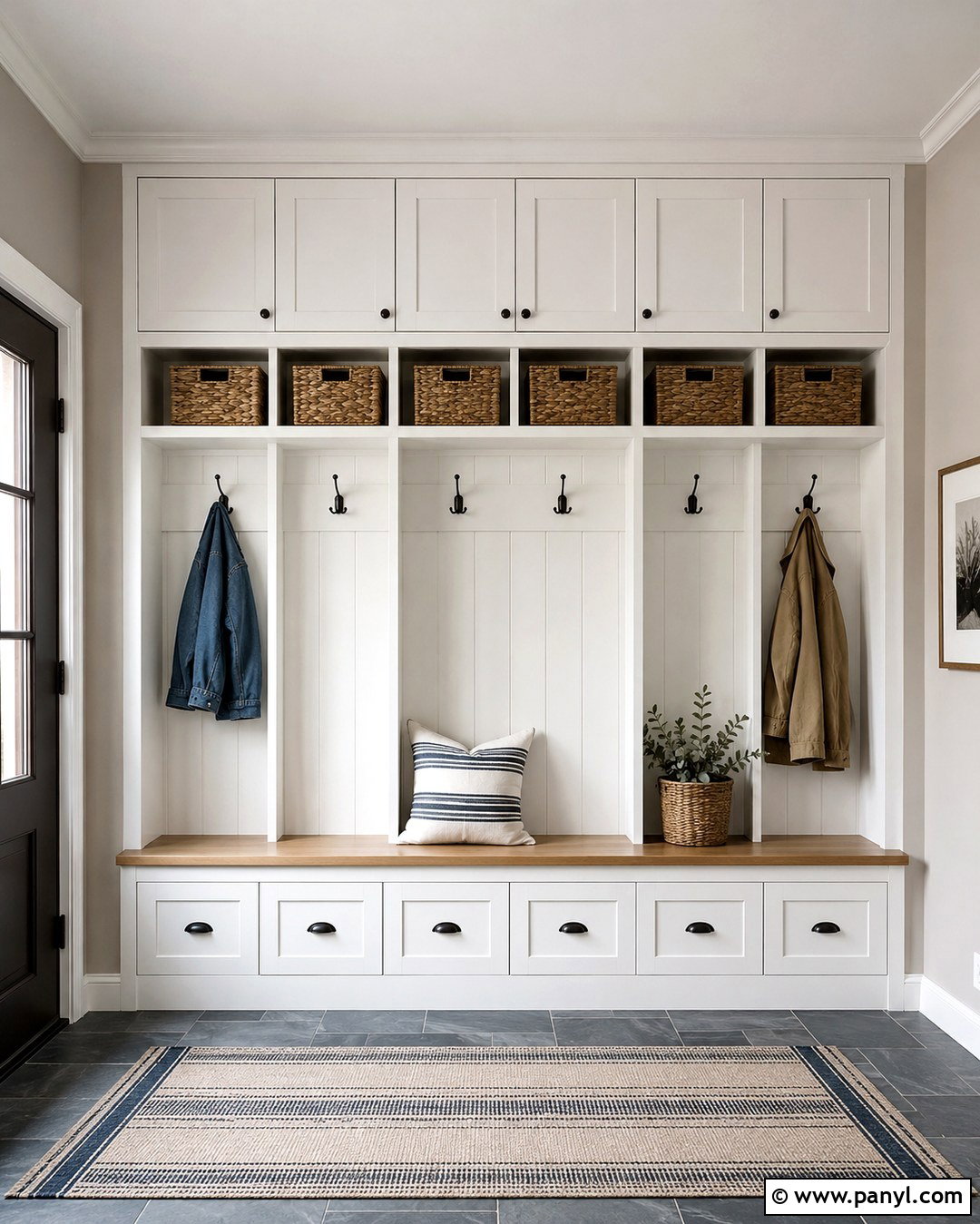 Revere Pewter Mudroom With White Storage - 20 Revere Pewter On Walls