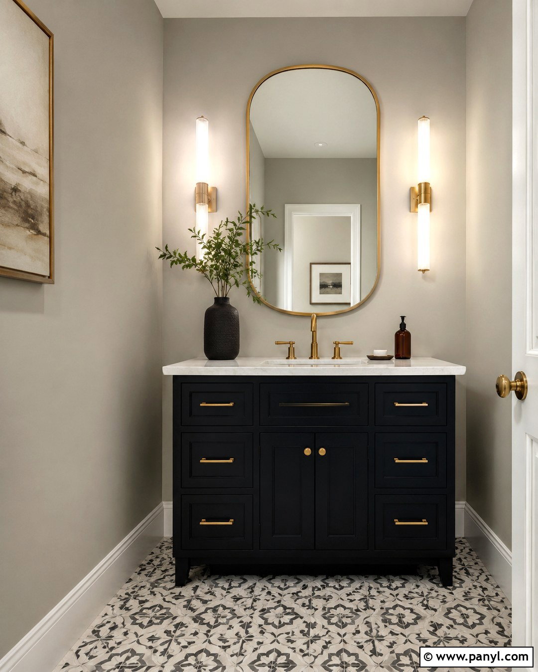 Revere Pewter Powder Room With Dark Vanity - 20 Revere Pewter On Walls