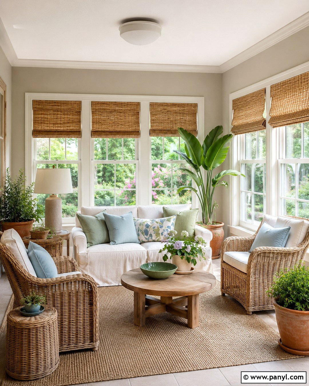 Revere Pewter Sunroom With Wicker Furniture - 20 Revere Pewter On Walls