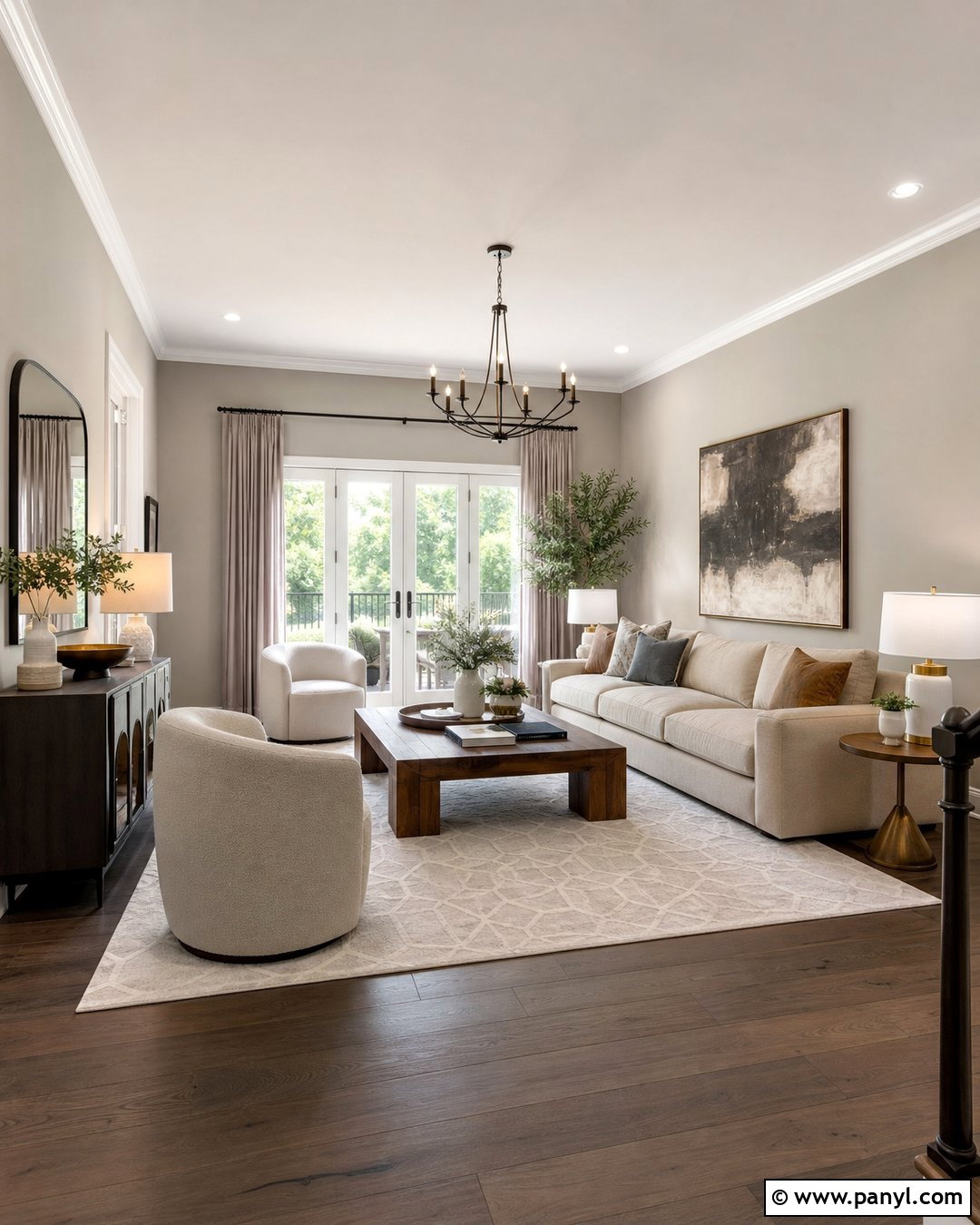 Revere Pewter Transitional Living Room - 30 Revere Pewter Walls