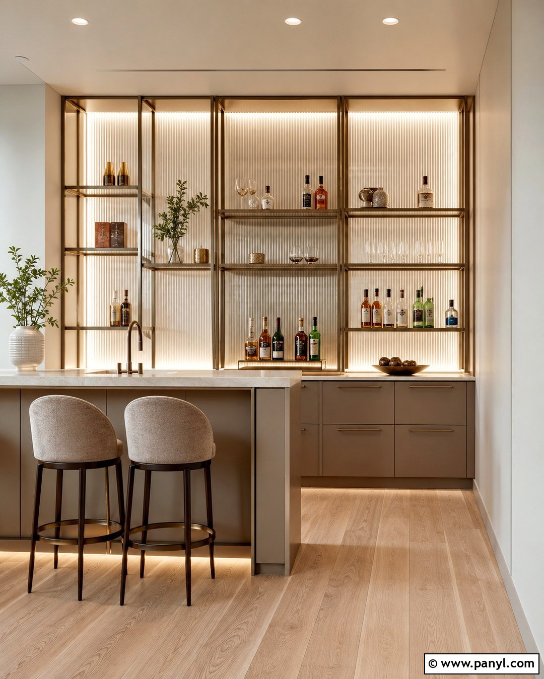 Ribbed Glass Home Bar Accent Wall - 20 Home Bar Accent Wall Ideas