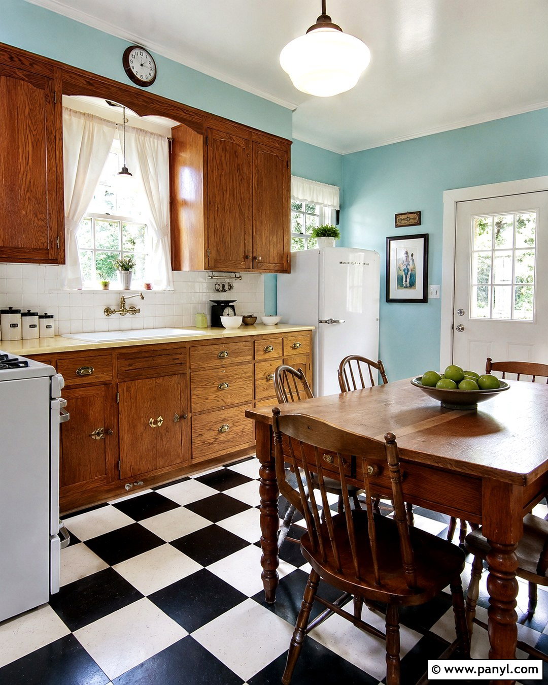 Robin Egg Blue Kitchen Walls With Vintage Oak Cabinets - 20 Blue Kitchen Walls With Brown Cabinets