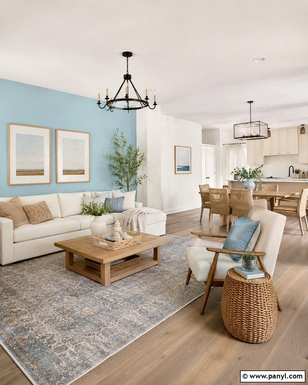 Robins Egg Blue Accent Wall In An Open Living Room - 20 Robins Egg Blue Walls