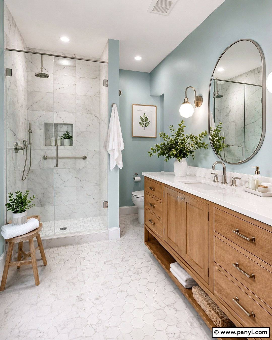 Robins Egg Blue Bathroom Walls With Marble Tile - 20 Robins Egg Blue Walls