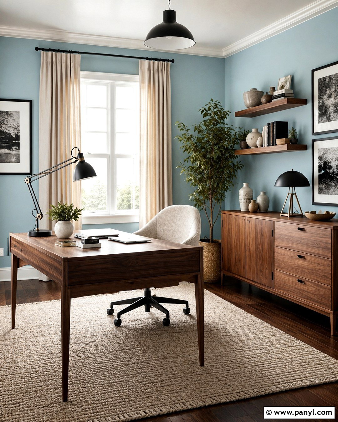 Robins Egg Blue Home Office Walls With Walnut Furniture - 20 Robins Egg Blue Walls