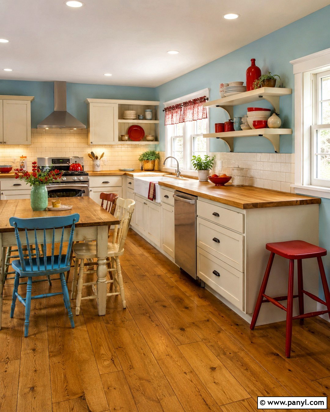 Robins Egg Blue Kitchen Walls With Butcher Block - 20 Country Blue Kitchen Walls
