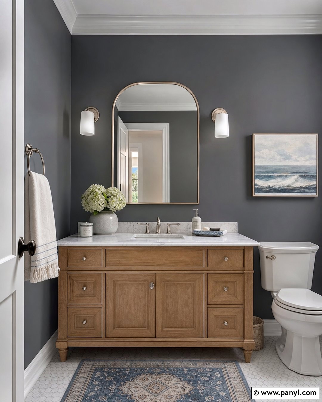 Rocky Coast Powder Room With Marble - 35 rocky coast benjamin moore ideas