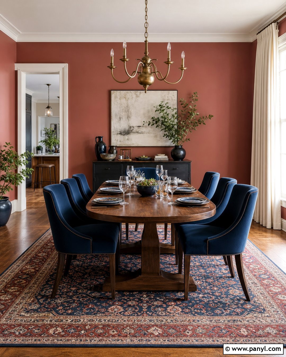 Rose And Navy Dining Room - 25 Rose Wall Paint Ideas
