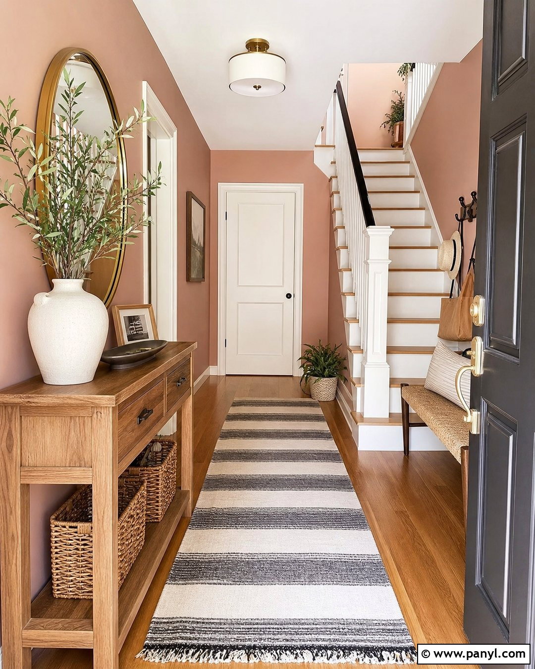 Rose And Warm White Entryway - 25 Rose Wall Paint Ideas