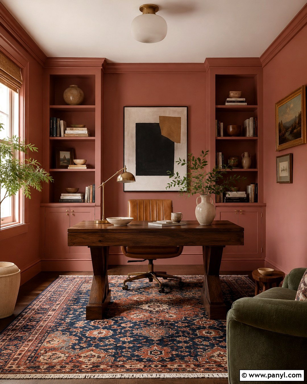 Rose Color-Drenched Home Office - 20 Rose Colored Walls
