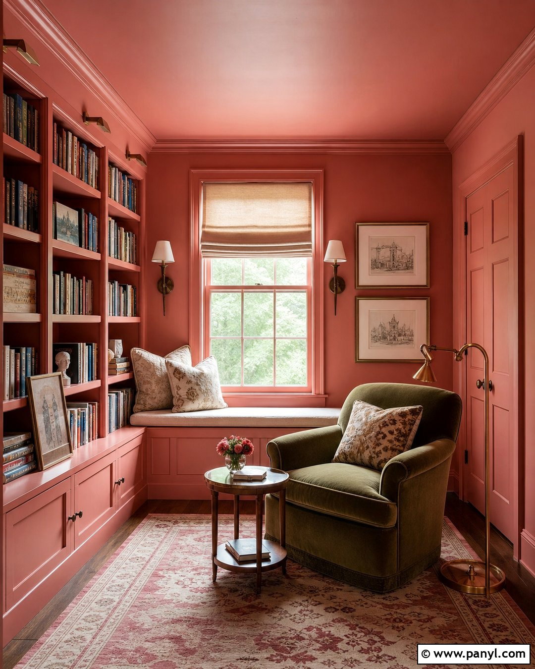 Rose Color Drenched Reading Room - 25 Rose Wall Paint Ideas