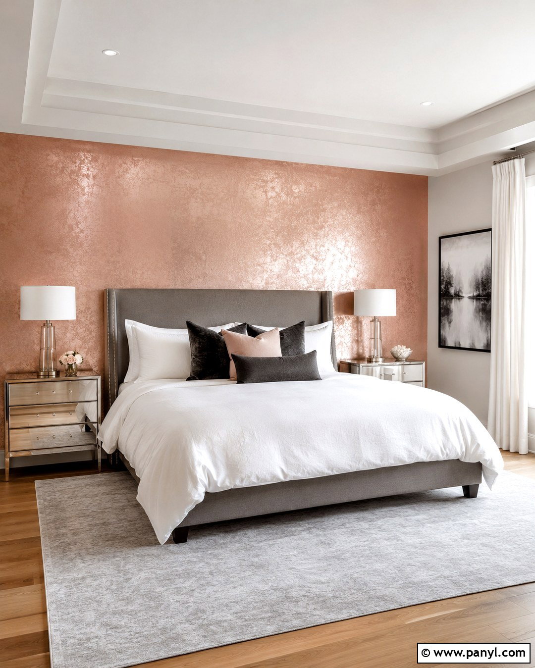 Rose Gold Accent Wall With Gray Decor - 20 Rose Gold Accent Wall Ideas