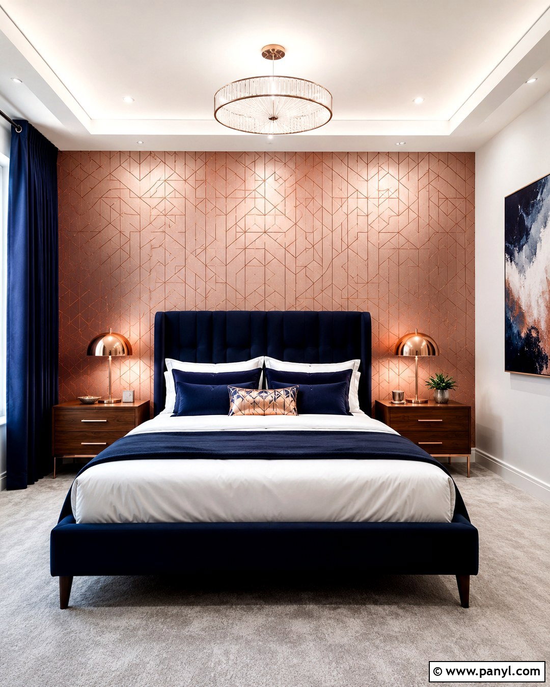 Rose Gold Accent Wall With Navy Blue - 20 Rose Gold Accent Wall Ideas
