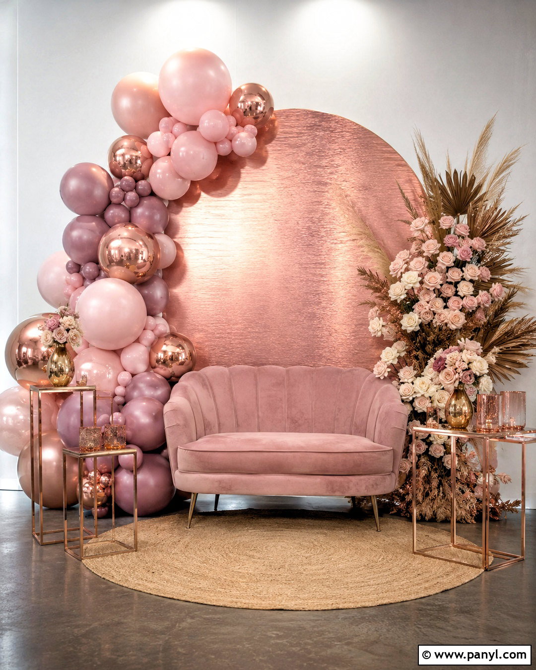 Rose Gold Balloon Metallic Backdrop - 20 metallic backdrop ideas