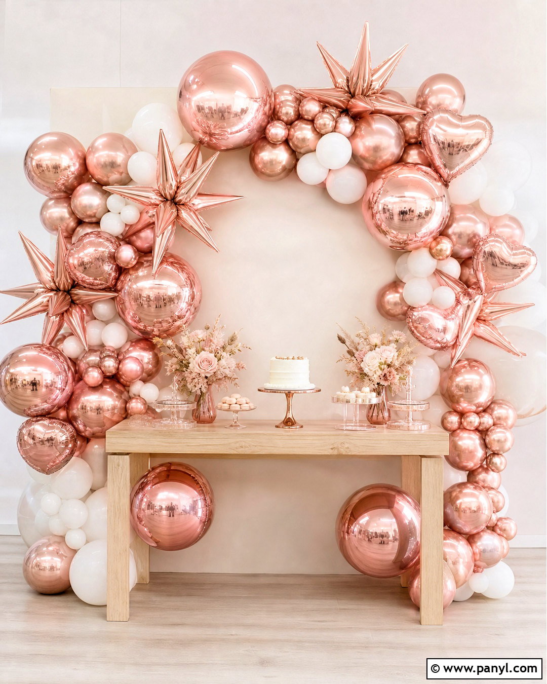 Rose Gold Foil Balloon Wall - 20 foil balloon wall ideas