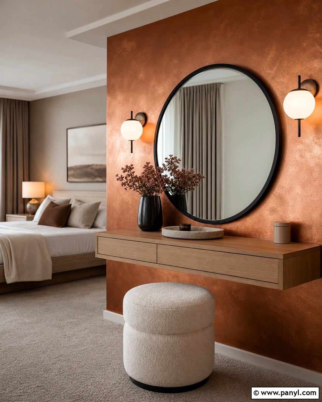 Rose Gold Metallic Paint Vanity Wall - 20 Metallic Paint Feature Wall Ideas