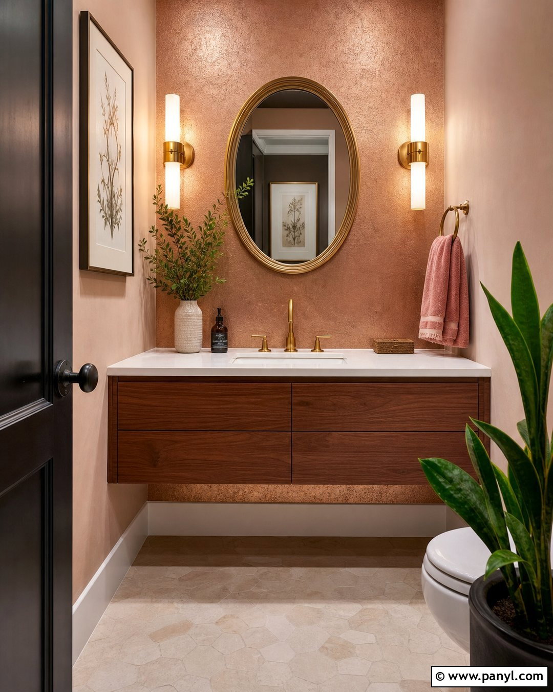 Rose Gold Metallic Powder Room Wall - 35 metallic paint walls
