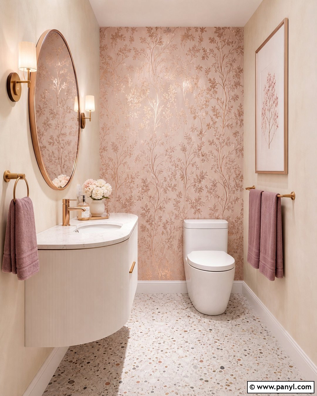 Rose Gold Metallic Wallpaper Wall - 20 Metallic Accent Wall Bathroom Ideas