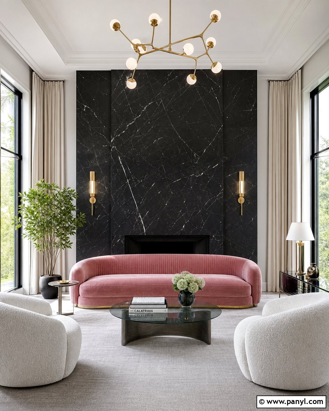 Rose Pink Couch With Black Marble Wall - 20 Pink Couch Black Wall Ideas