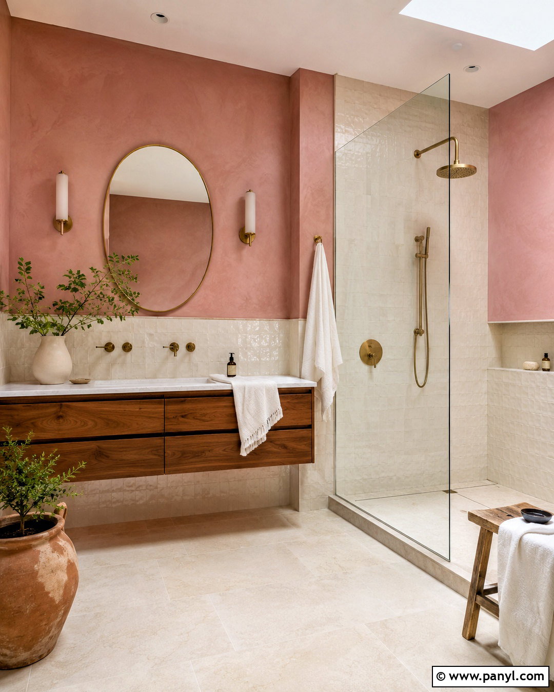 Rose Pink Limewash Bathroom - 40 Pink Limewash Wall Ideas