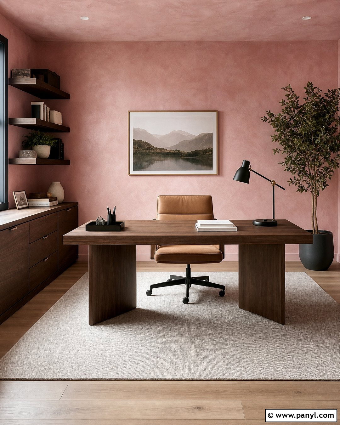 Rose Pink Limewash Home Office - 25 Limewash Pink Walls