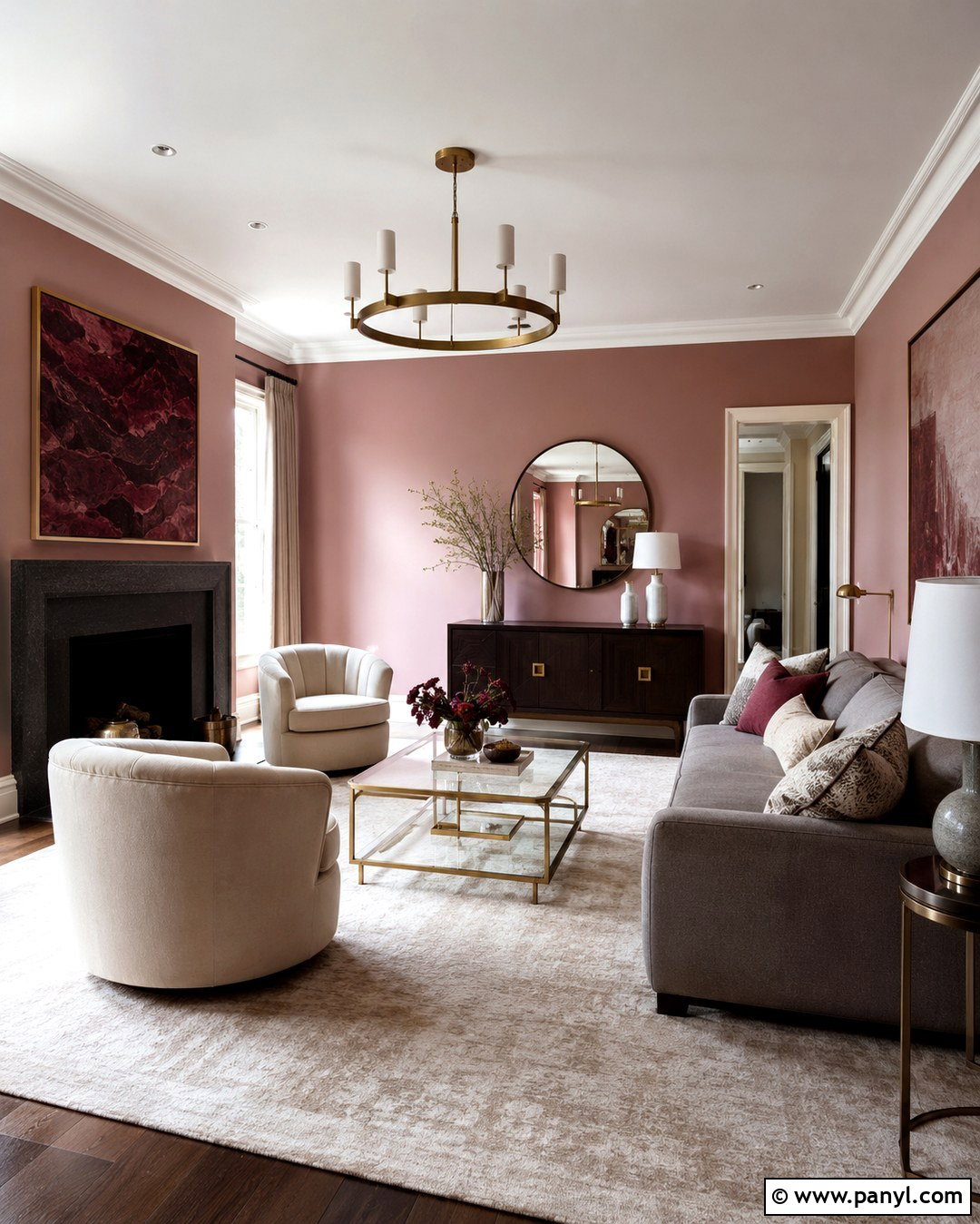 Rose Walls With Brass Details - 20 Rose Colored Walls