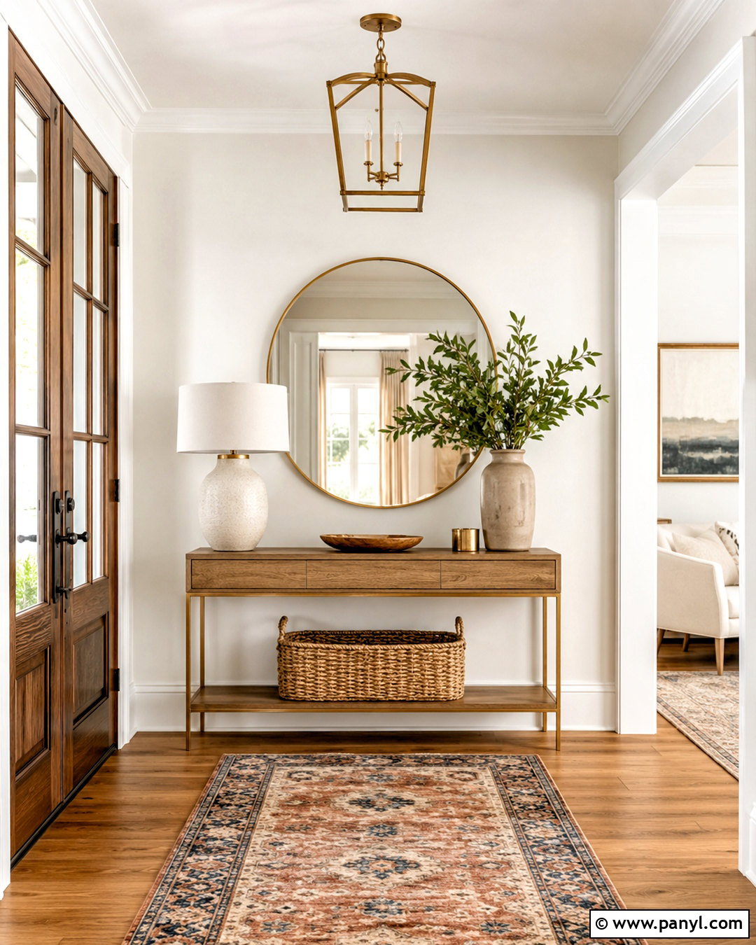 Round Mirror Over Entryway Console - 20 mirror wall decor ideas