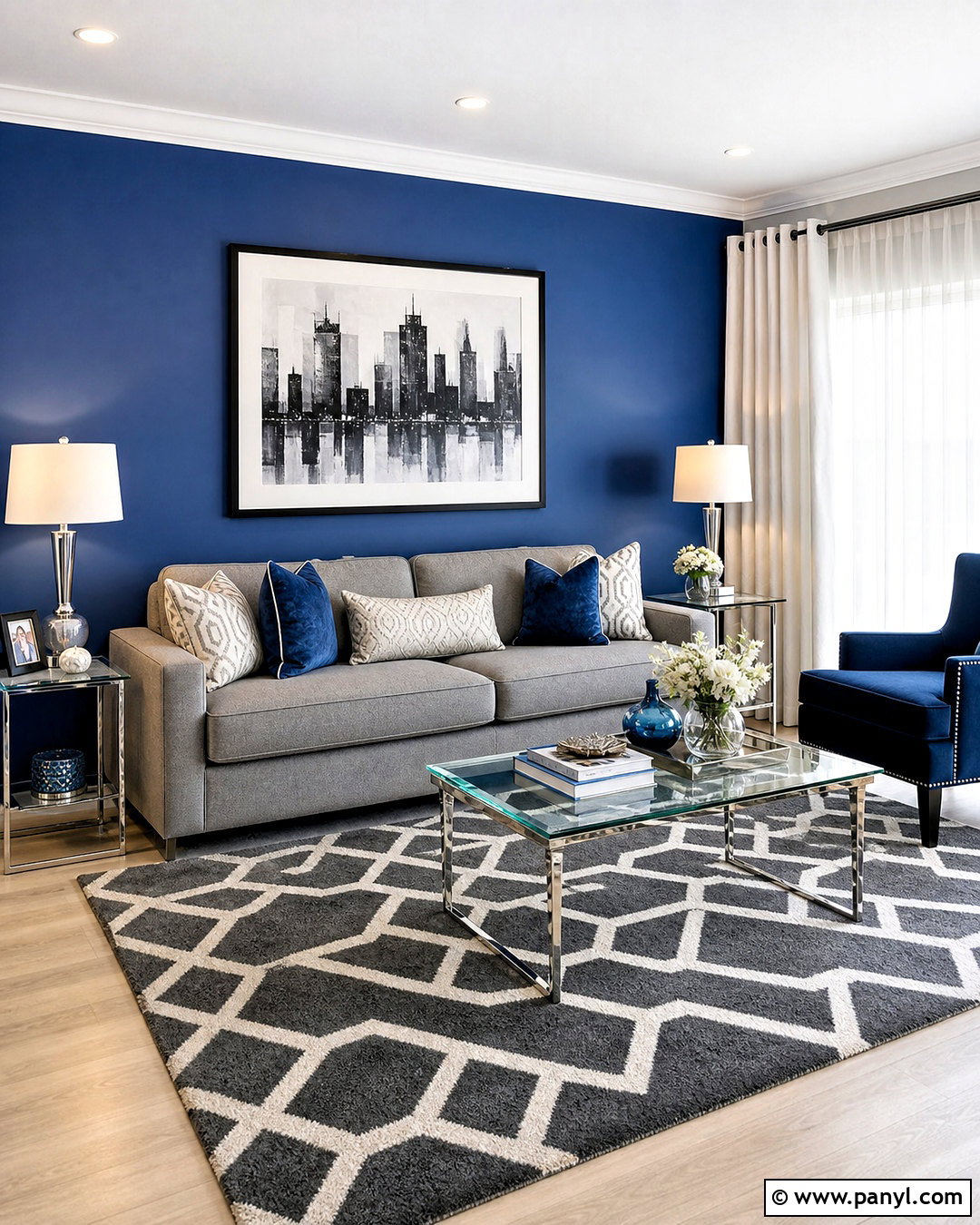 Royal Blue Accent Wall With Gray Sofa - 20 royal blue accent wall ideas