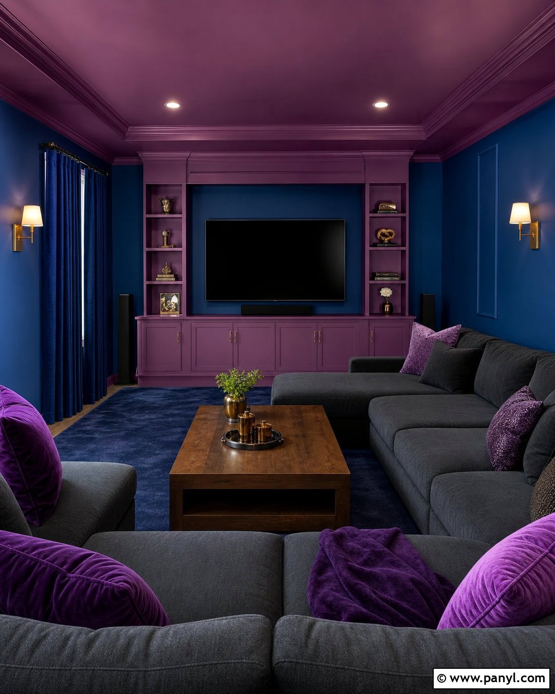 Royal Blue And Deep Purple Media Room - 25 Blue And Purple Wall Paint Ideas
