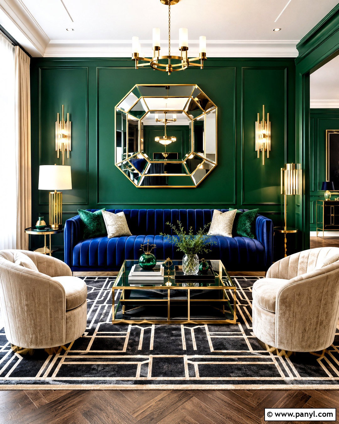 Royal Blue And Emerald Green Art Deco Living Room - 20 blue and green living room color scheme ideas