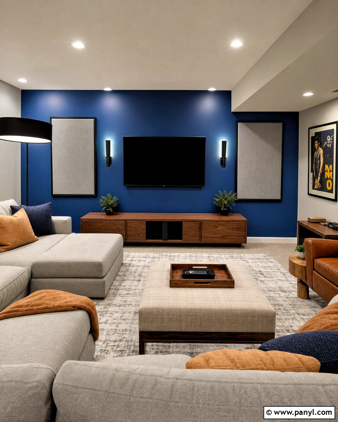 Royal Blue Basement Media Wall - 20 royal blue accent wall ideas